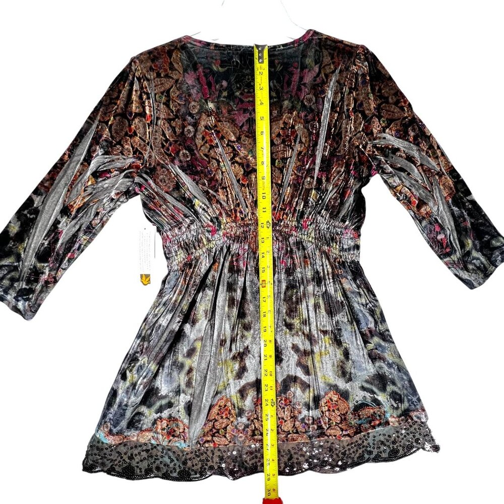 NWT Velvet Tunic Top Boho V-Neck Elastic Waist Scalloped Sequin Sparkles Med - Picture 5 of 16